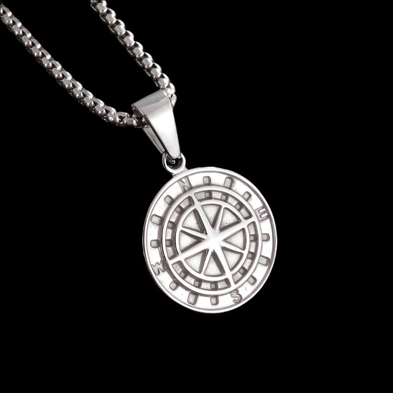 Vintage Compass Medal Pendant Stainless Steel Necklace Mens High Quality