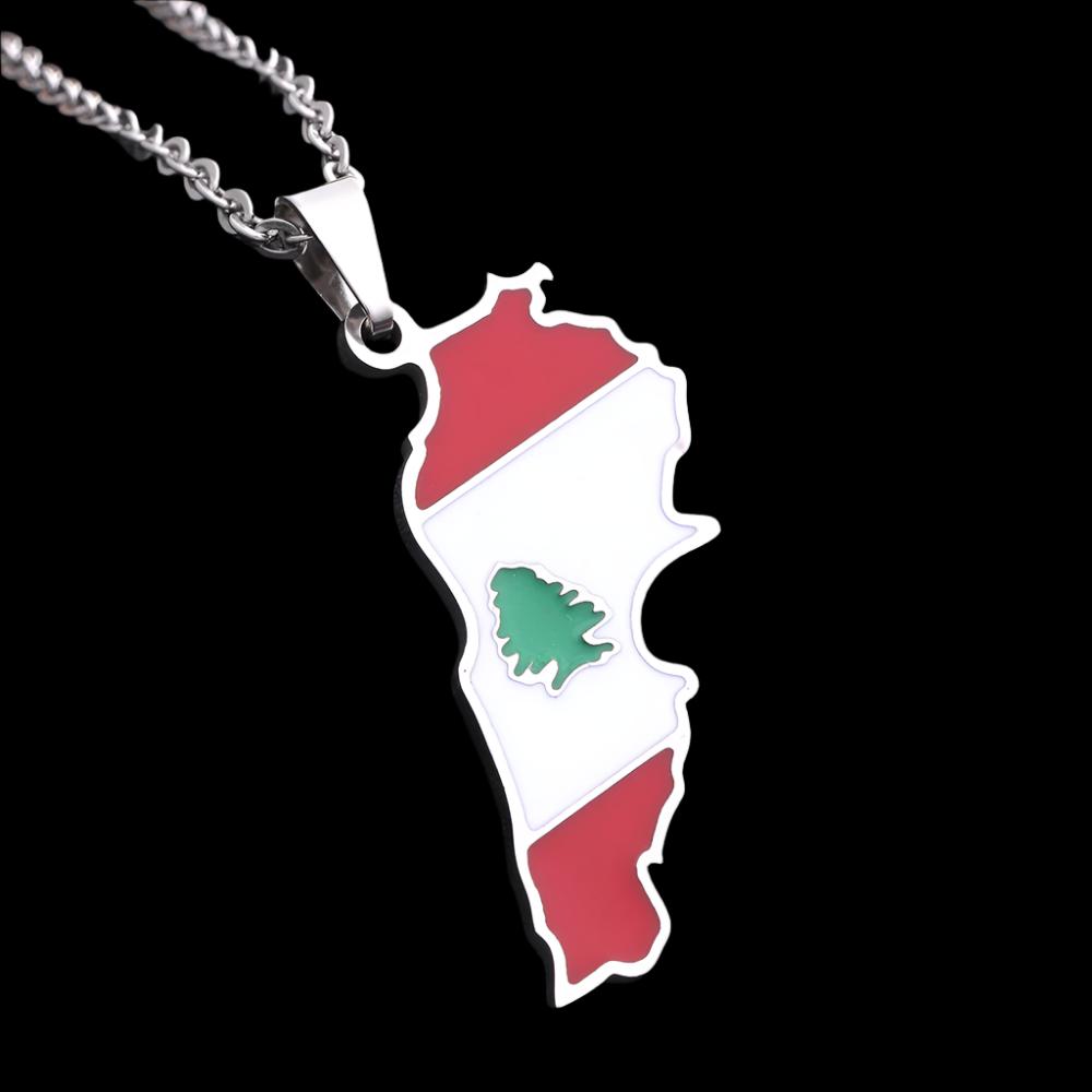 Lebanon Country Map Flag Necklace Stainless Steel Arab Men Women