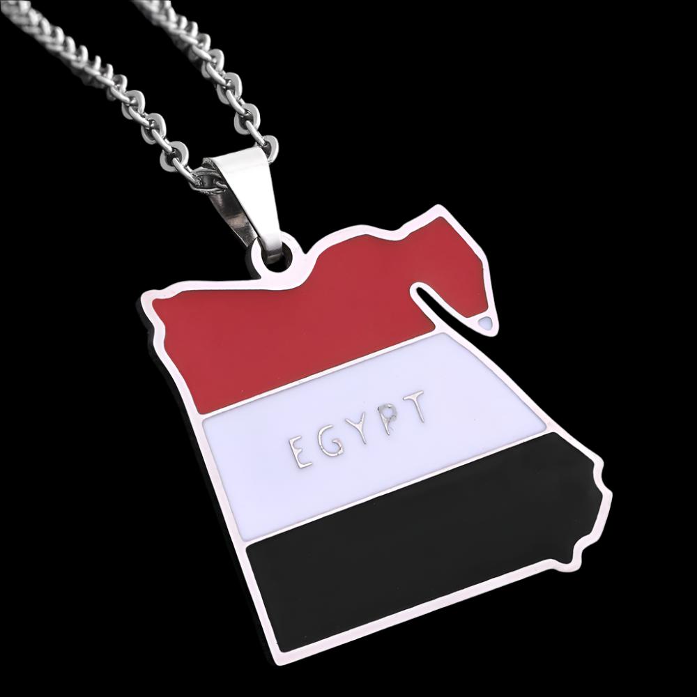 Egypt Map Flag Necklace Stainless Steel Men Women