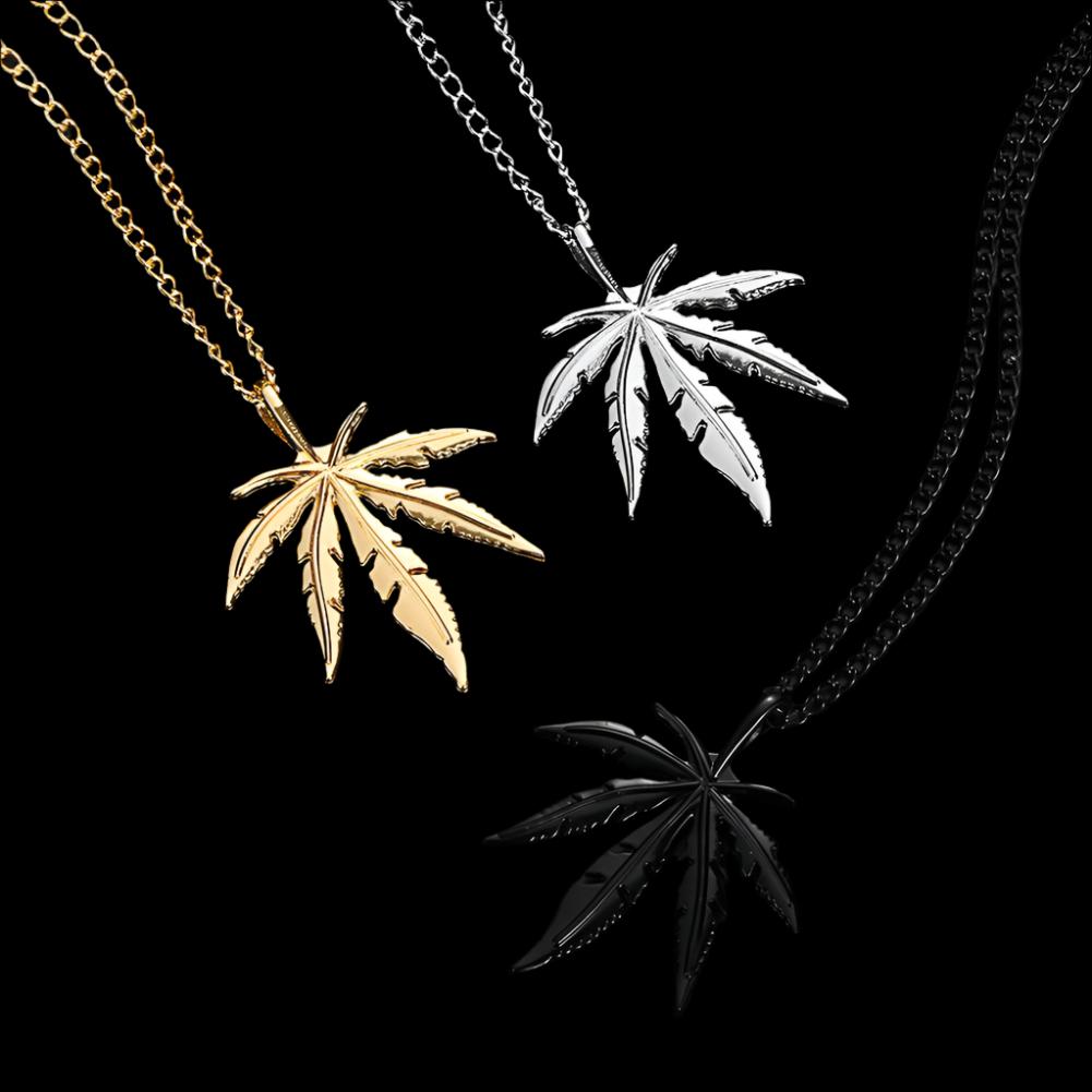 Maple Leaf Necklace Leaf Pendant Charm Chain Necklace for Men and Women Hip Hop Stainless Steel Necklaces Jewelry Gift