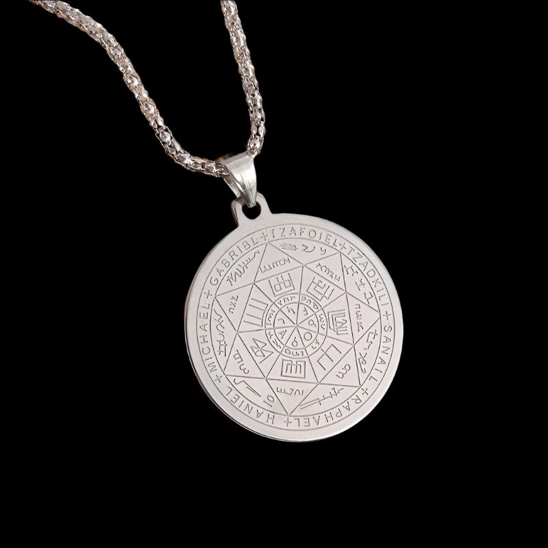 Seven Archangels Amulet Stainless Steel Necklace Men's Solomon Signet Amulet Necklace Spiritual Protection Jewelry