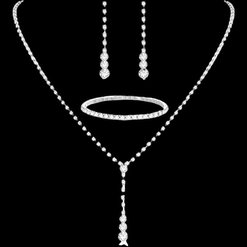 Silver Bridal Jewelry Sets Rhinestone Necklaces Bracelets  Earrings Wedding Party Jewelry Accessories Women