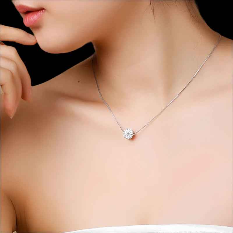 Silver Color Small Ball Pendants Women's Necklaces Short Chain Neck Jewelry Rhinestone Clavicle Necklace Party Neck Jewelry