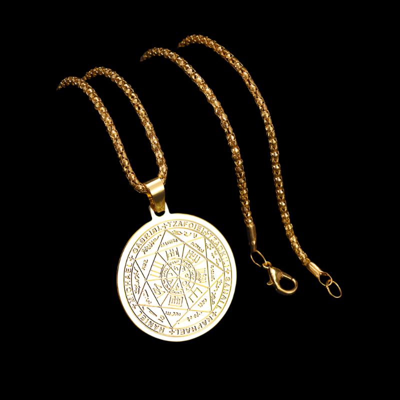 Seven Archangels Amulet Stainless Steel Necklace Men's Solomon Signet Amulet Necklace Spiritual Protection Jewelry