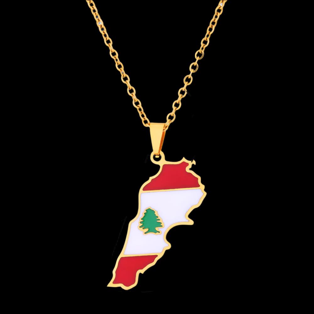 Lebanon Country Map Flag Necklace Stainless Steel Arab Men Women