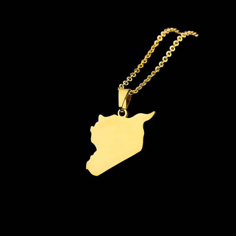 Arab Republic of Syria Map Necklace For Women Men Stainless Steel