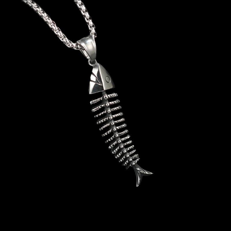 Creative Design Fish-Shaped Fishbone Pendant Necklace Hip Hop Gothic Style Male Pendant Necklace Punk Bohemian Jewelry Gift