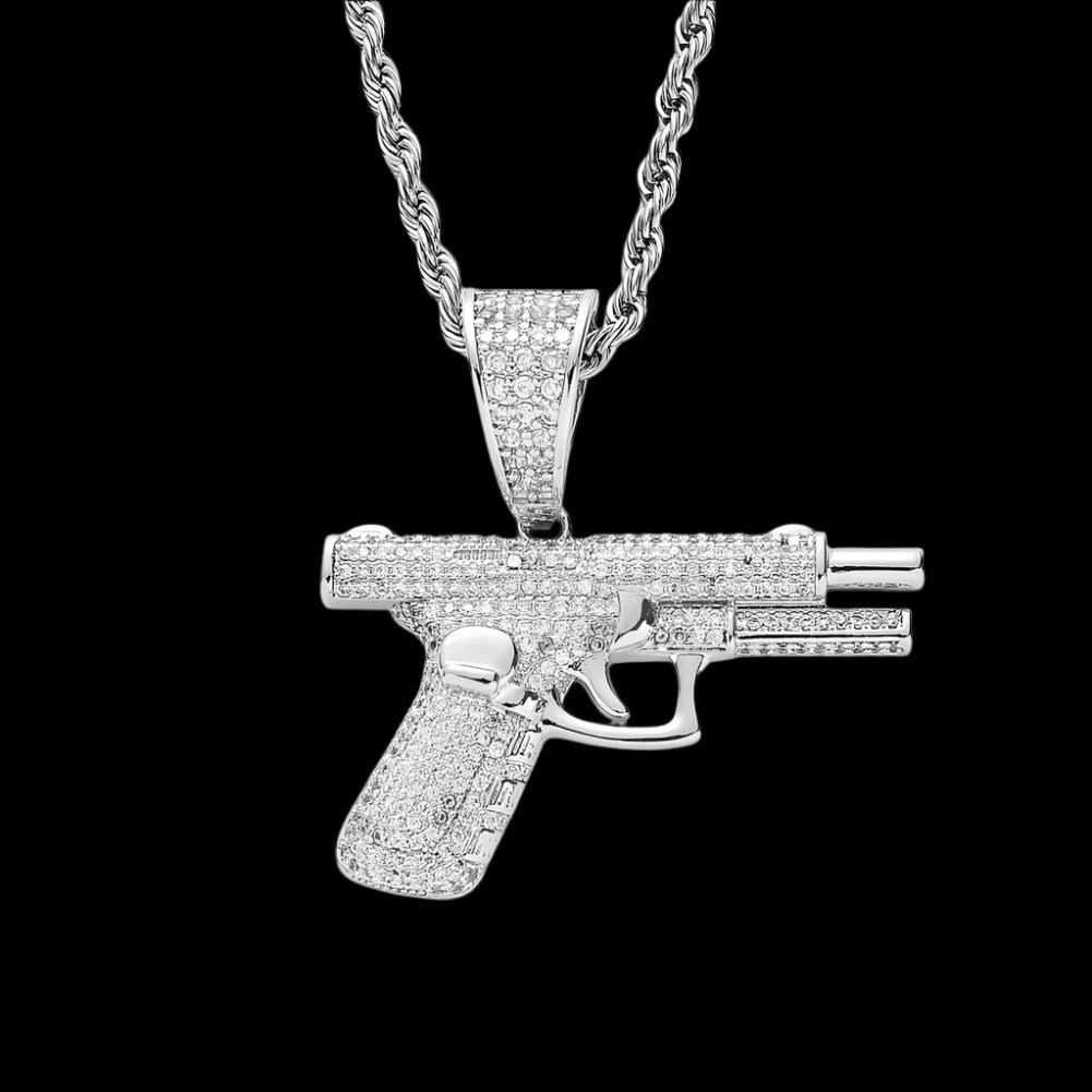 Crystal Pistol Pendant Personality Cool Rap Trend Pendant Necklace for Men Women