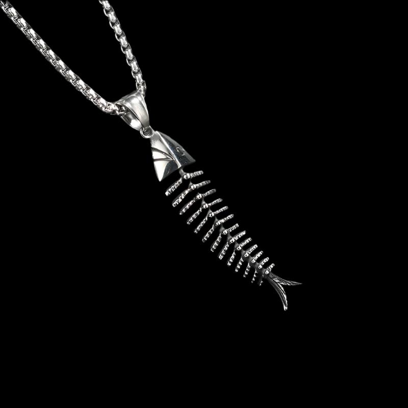 Creative Design Fish-Shaped Fishbone Pendant Necklace Hip Hop Gothic Style Male Pendant Necklace Punk Bohemian Jewelry Gift