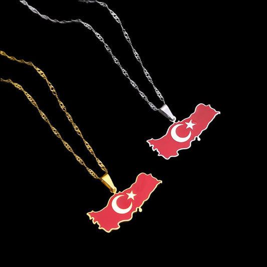 Turkey Map Flag Necklace Stainless steel Women