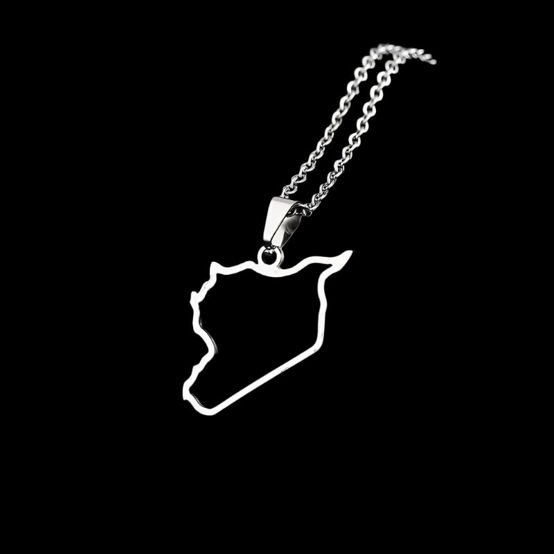 Arab Republic of Syria Map Necklace For Women Men Stainless Steel