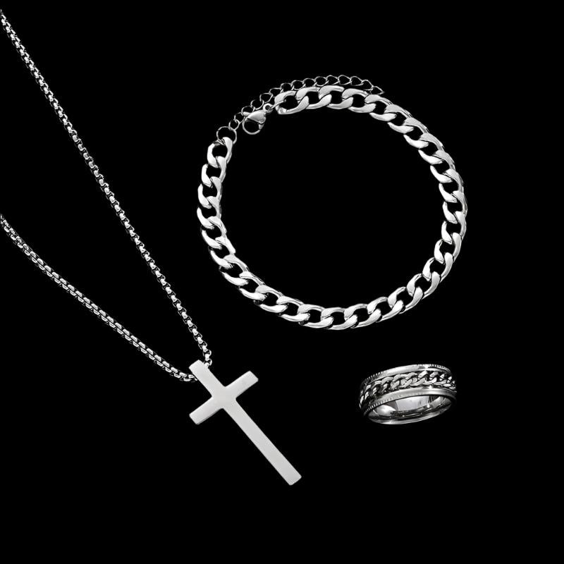 Black Titanium Steel Cross Pendant Necklace for Men Women Minimalist Male Female Chokers Box Chain Necklace Party Jewelry Set