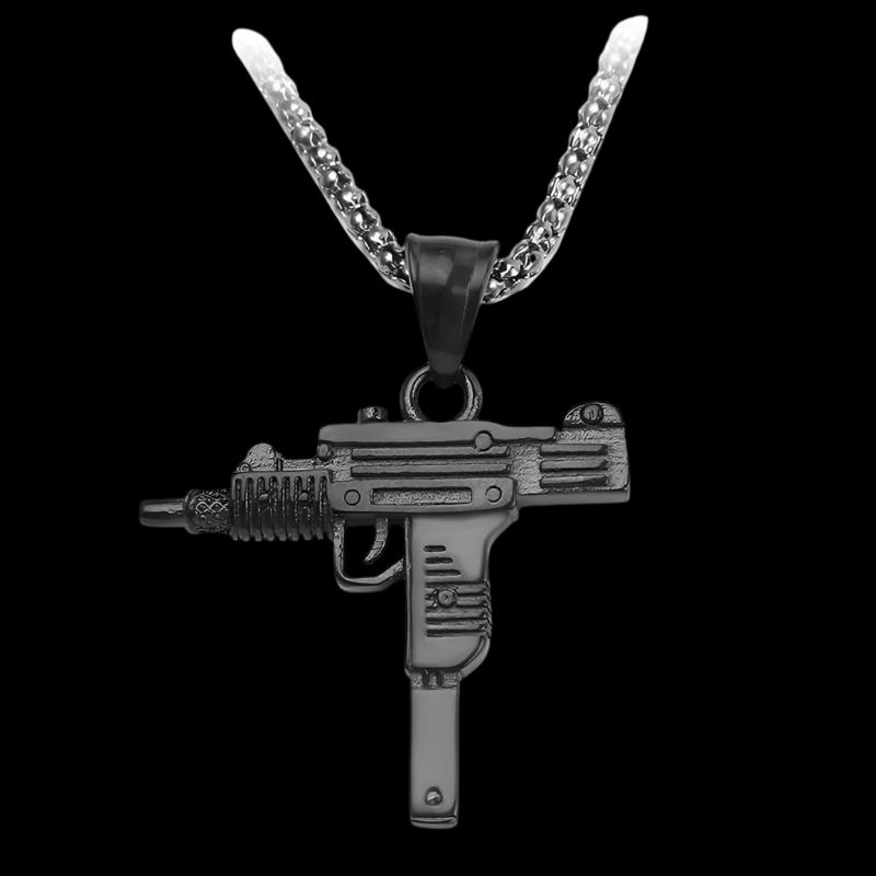 Submachine Gun Pistol Uzi Necklaces Fashion Men Hip Hop Accessories Dance Franco Chain Maxi Charm Long Pendant Necklace