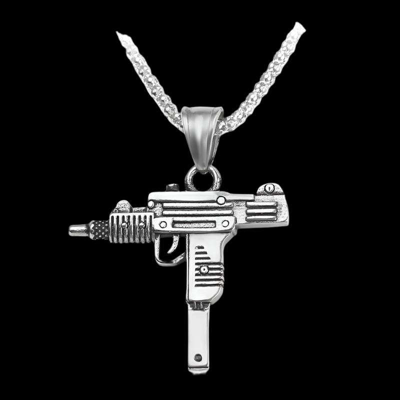 Submachine Gun Pistol Uzi Necklaces Fashion Men Hip Hop Accessories Dance Franco Chain Maxi Charm Long Pendant Necklace