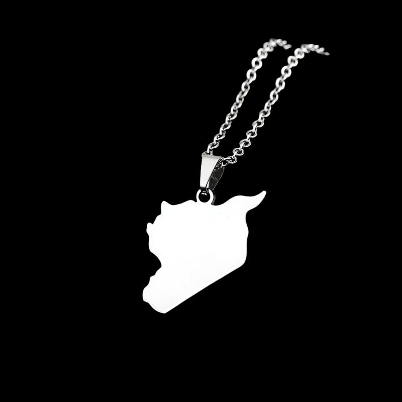 Arab Republic of Syria Map Necklace For Women Men Stainless Steel