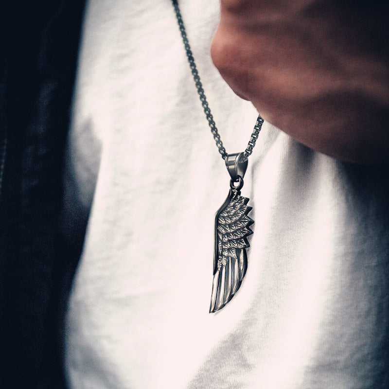 Hot Fashion Feather Men Pendant Necklace Punk Vintage Stainless Steel Box Chain Necklace For Men Jewelry Gift