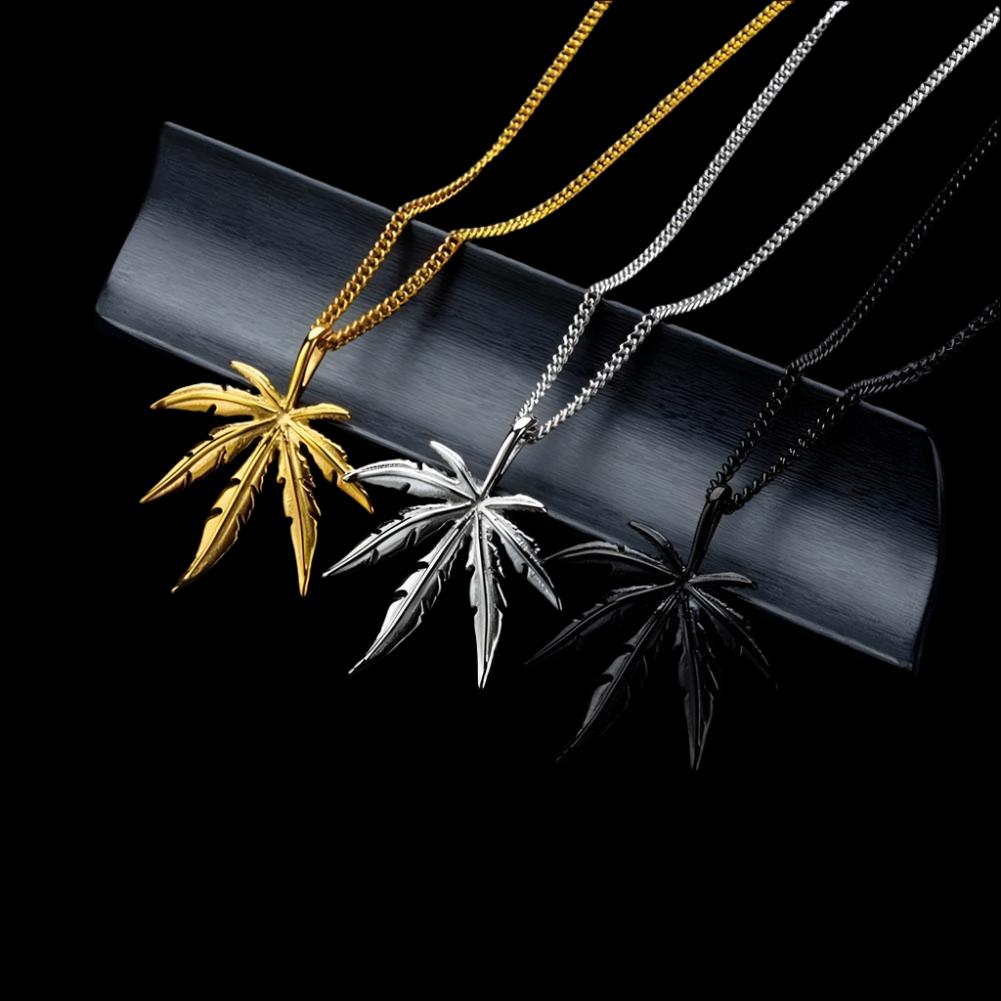 Maple Leaf Necklace Leaf Pendant Charm Chain Necklace for Men and Women Hip Hop Stainless Steel Necklaces Jewelry Gift