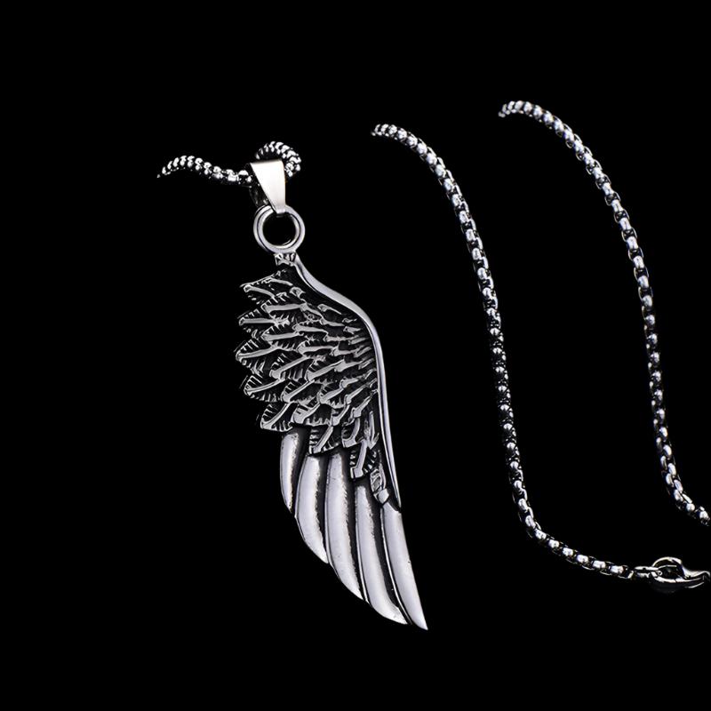 Hot Fashion Feather Men Pendant Necklace Punk Vintage Stainless Steel Box Chain Necklace For Men Jewelry Gift