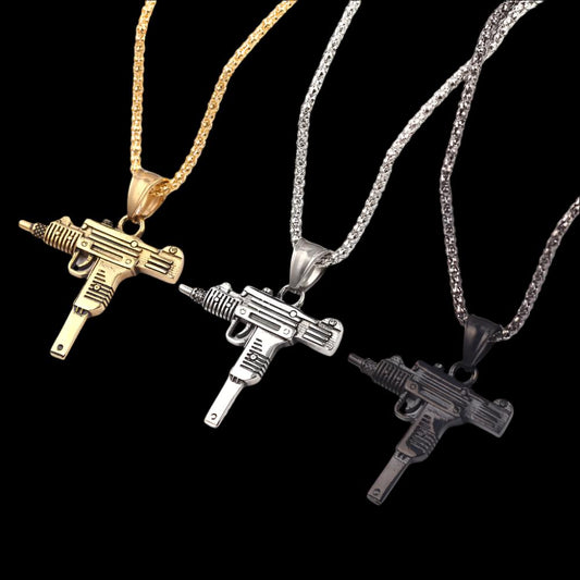 Submachine Gun Pistol Uzi Necklaces Fashion Men Hip Hop Accessories Dance Franco Chain Maxi Charm Long Pendant Necklace