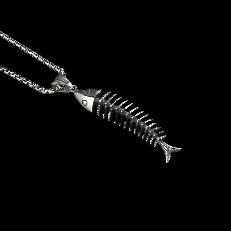 Creative Design Fish-Shaped Fishbone Pendant Necklace Hip Hop Gothic Style Male Pendant Necklace Punk Bohemian Jewelry Gift