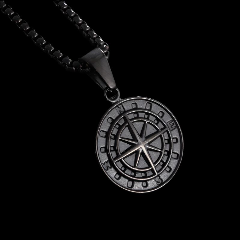 Vintage Compass Medal Pendant Stainless Steel Necklace Mens High Quality