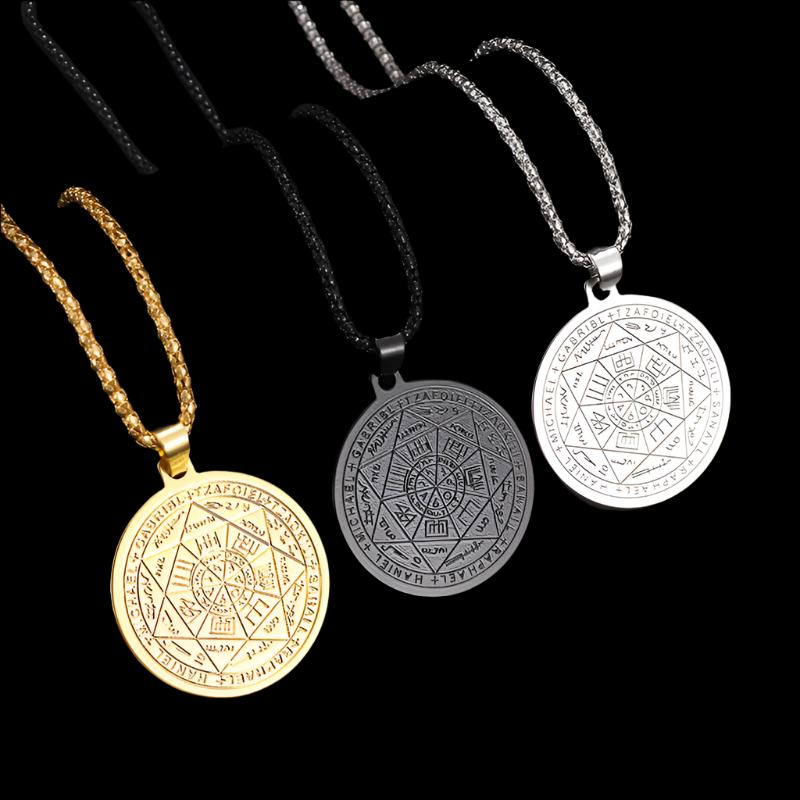 Seven Archangels Amulet Stainless Steel Necklace Men's Solomon Signet Amulet Necklace Spiritual Protection Jewelry