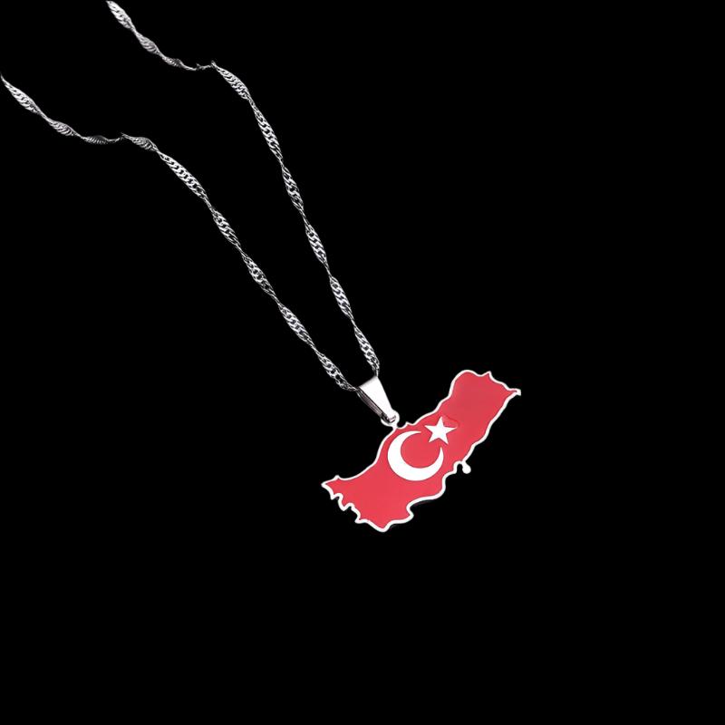 Turkey Map Flag Necklace Stainless steel Women