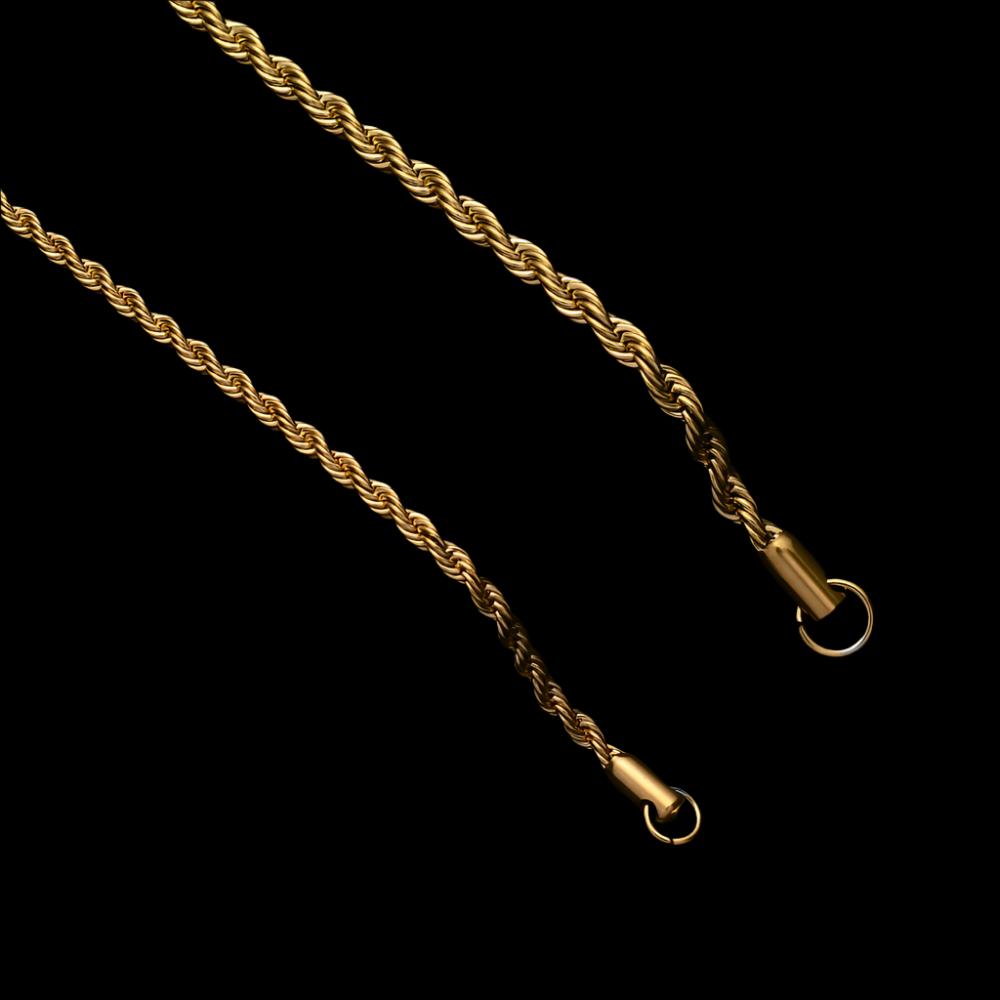 Stainless Steel Golden Twist Chain Necklace & Bracelet Fashion Jewelry Set For Men and Women