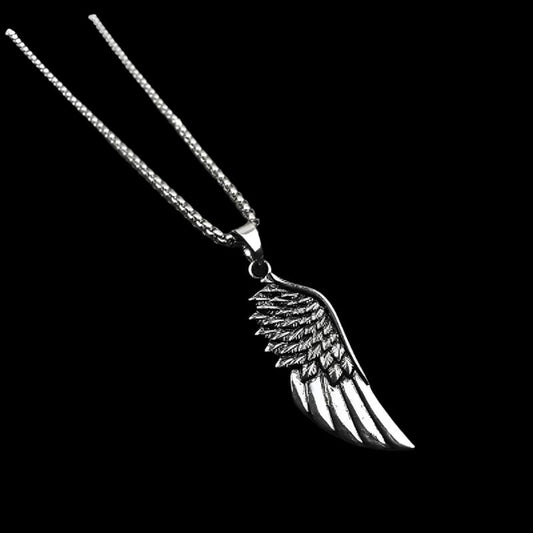 Hot Fashion Feather Men Pendant Necklace Punk Vintage Stainless Steel Box Chain Necklace For Men Jewelry Gift