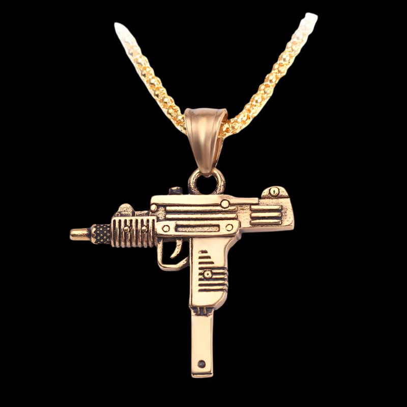 Submachine Gun Pistol Uzi Necklaces Fashion Men Hip Hop Accessories Dance Franco Chain Maxi Charm Long Pendant Necklace