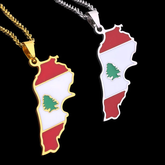 Lebanon Country Map Flag Necklace Stainless Steel Arab Men Women