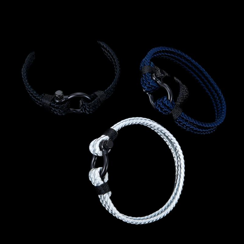 Men Black Stainless Steel Horseshoe Buckle Bracelet Olive Green Keel Rope Bracelet For Women Friendship Gifts