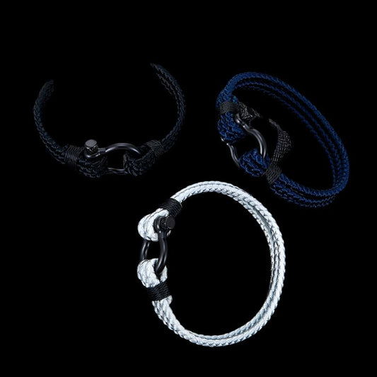 Men Black Stainless Steel Horseshoe Buckle Bracelet Olive Green Keel Rope Bracelet For Women Friendship Gifts