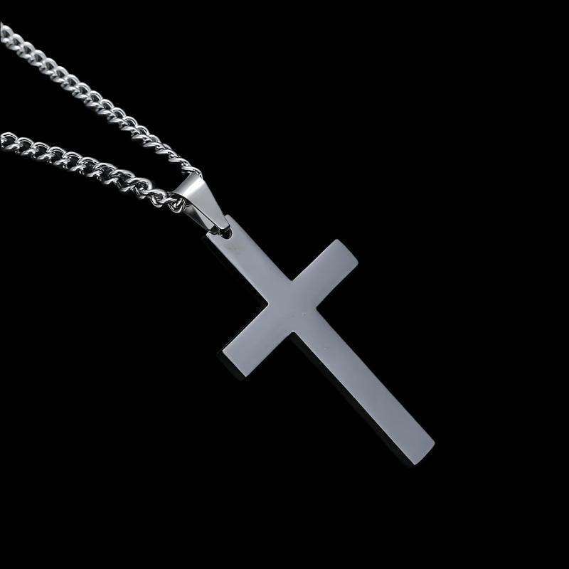 1PC Cross Pendant Gold/Silver Plated Necklace Stainless Steel Link Chain Charm Choker Statement Men Jewelry Accessories Gifts