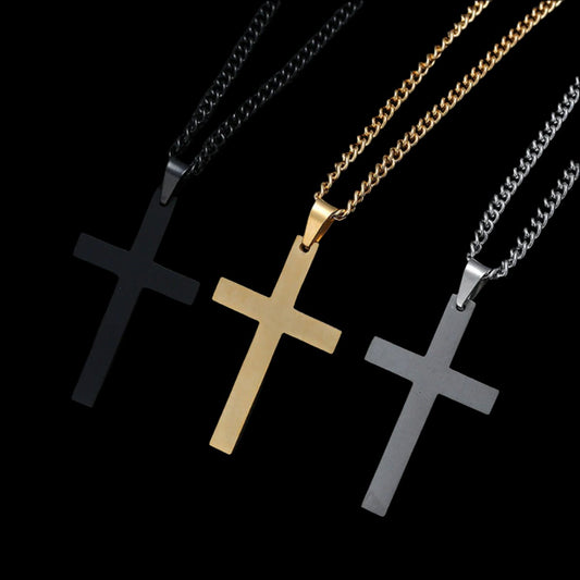 1PC Cross Pendant Gold/Silver Plated Necklace Stainless Steel Link Chain Charm Choker Statement Men Jewelry Accessories Gifts