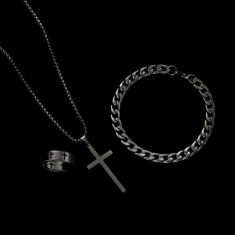 Black Titanium Steel Cross Pendant Necklace for Men Women Minimalist Male Female Chokers Box Chain Necklace Party Jewelry Set