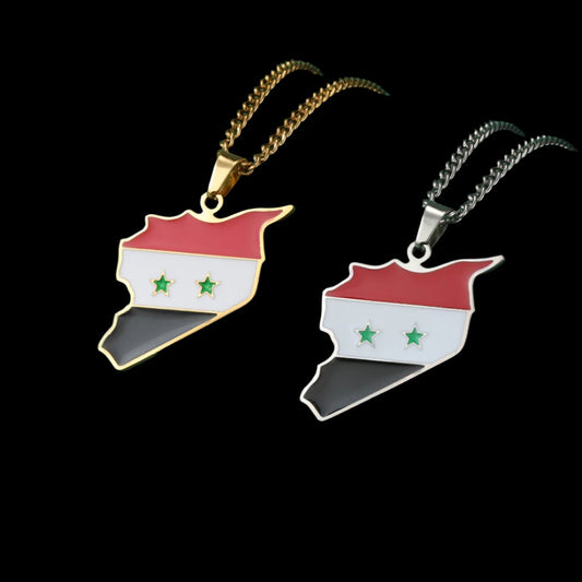 Arab Republic of Syria Map Flag Necklace For Women Men Stainless Steel