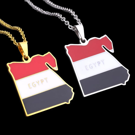 Egypt Map Flag Necklace Stainless Steel Men Women