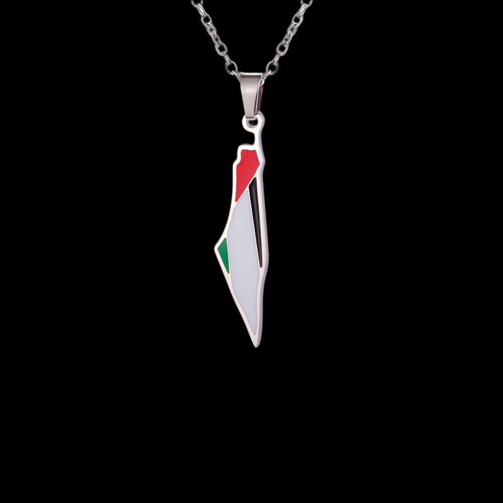 Palestine Map Flag Necklace for Women Men Stainless Steel