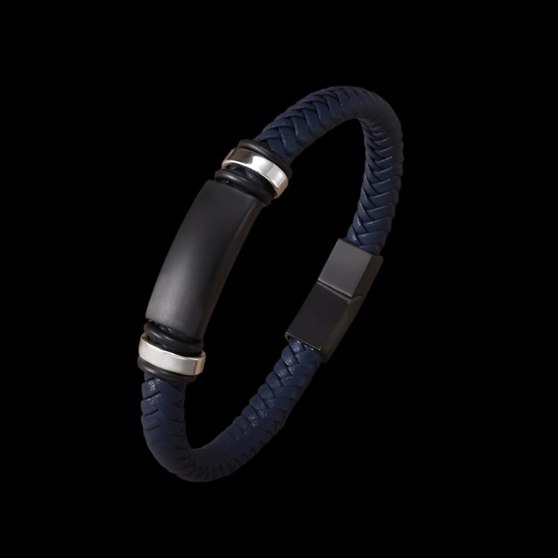 Men's classic black thin leather bracelet Metal magnetic buckle business