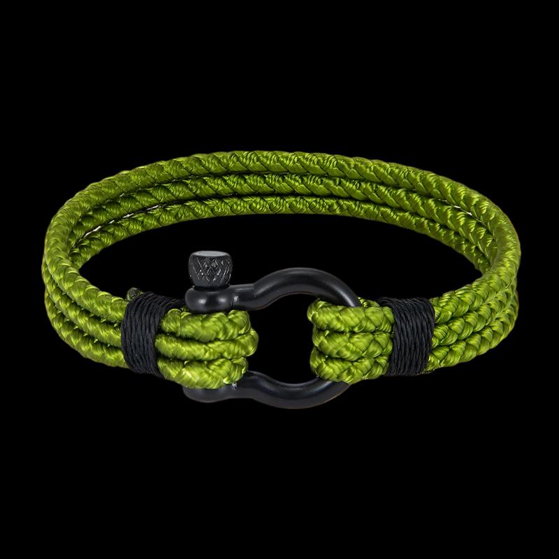 Men Black Stainless Steel Horseshoe Buckle Bracelet Olive Green Keel Rope Bracelet For Women Friendship Gifts