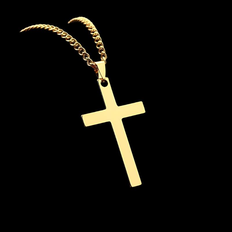 1PC Cross Pendant Gold/Silver Plated Necklace Stainless Steel Link Chain Charm Choker Statement Men Jewelry Accessories Gifts