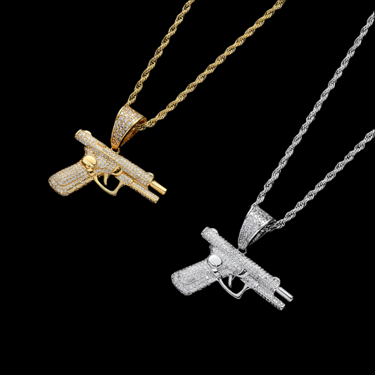 Crystal Pistol Pendant Personality Cool Rap Trend Pendant Necklace for Men Women