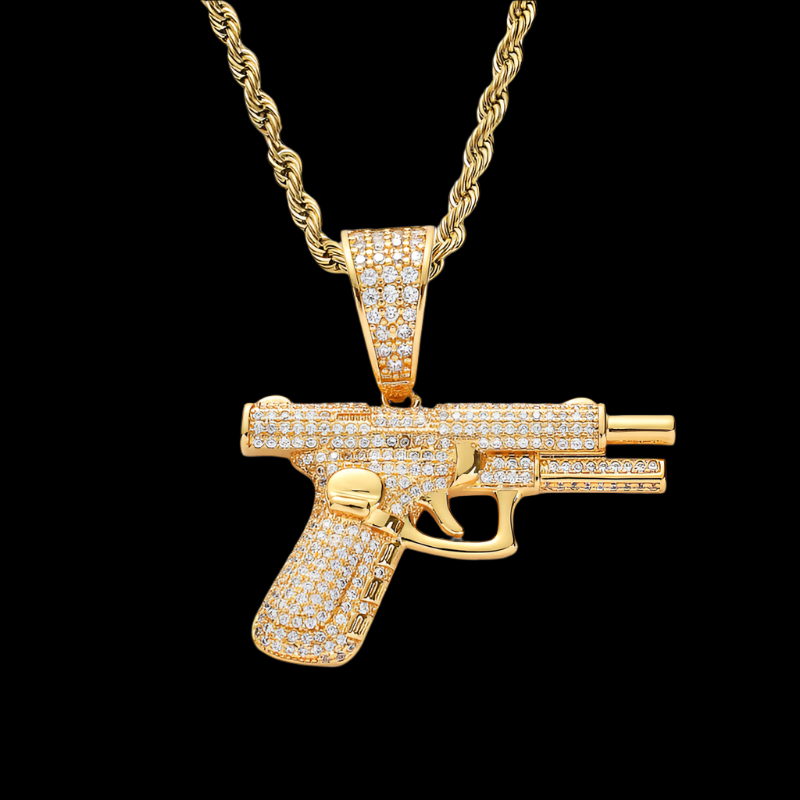 Crystal Pistol Pendant Personality Cool Rap Trend Pendant Necklace for Men Women