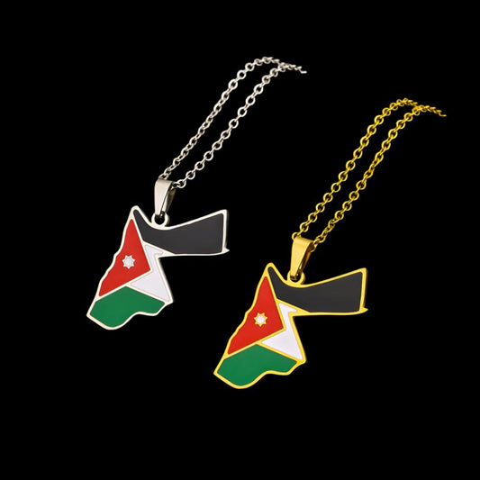 Hashemite Kingdom of Jordan Map Flag Necklace Stainless Steel Men Women