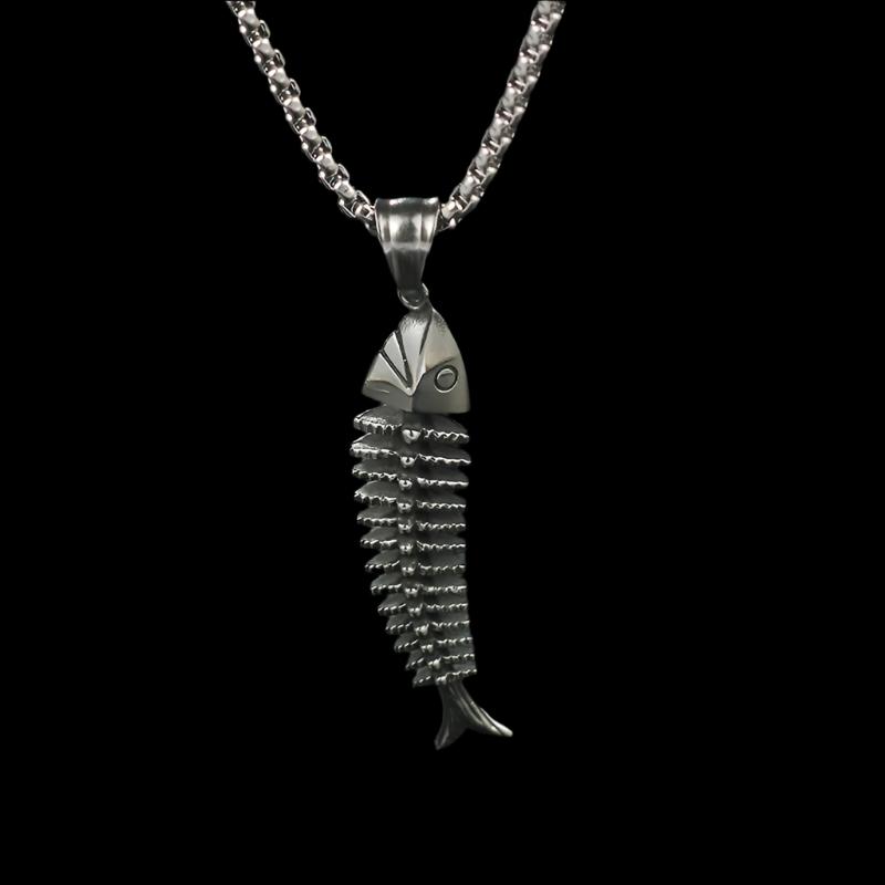 Creative Design Fish-Shaped Fishbone Pendant Necklace Hip Hop Gothic Style Male Pendant Necklace Punk Bohemian Jewelry Gift